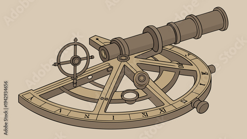 A vector graphic illustration of an antique astronomical instrument with a telescope and rotating base