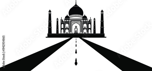 Elegant silhouette of taj mahal against a minimalist background with symmetrical pathway