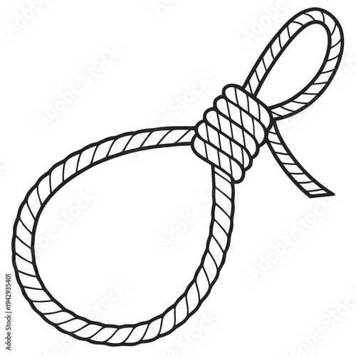 Decorative rope knot forming loop and adjustable noose on white background simple design element vector illustration