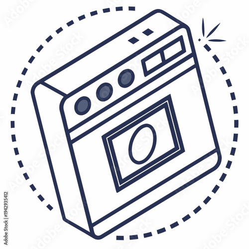 Washing machine icon symbol for laundry service or home appliance clean vector graphic on dotted circle background