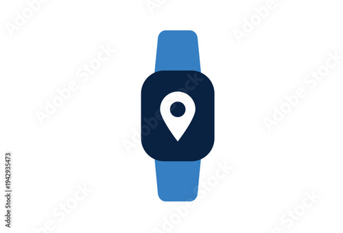 Smartwatch with map pin icon in flat style. Wearable GPS device concept for tracking, navigation apps and fitness location monitoring.