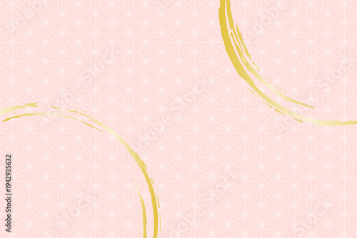 和風の麻の葉模様と金色ブラシ円が映える上品な背景デザイン   　ピンク