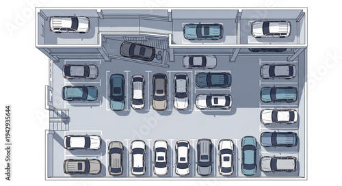 Aerial View of a Crowded Outdoor Parking Lot Filled with Cars.