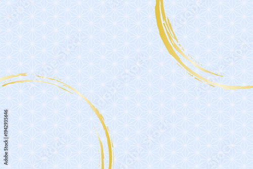 和風の麻の葉模様と金色ブラシ円が映える上品な背景デザイン    水色