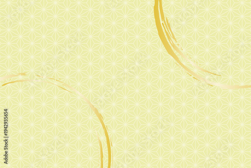 和風の麻の葉模様と金色ブラシ円が映える上品な背景デザイン    緑