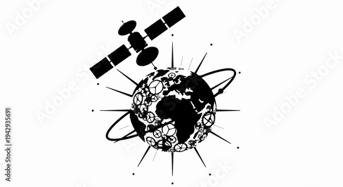 Global communication satellite orbiting Earth, symbolizing connectivity and technology