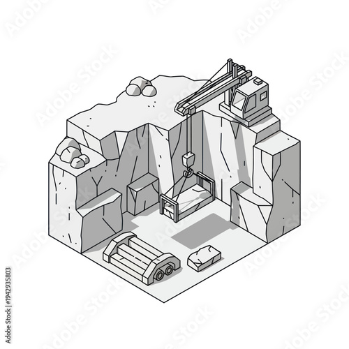 Underground Mine Shaft with Mining Equipment.