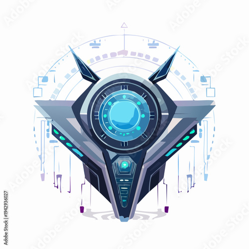 Futuristic Digital Technology Abstract Symbol Icon with Futuristic Lights