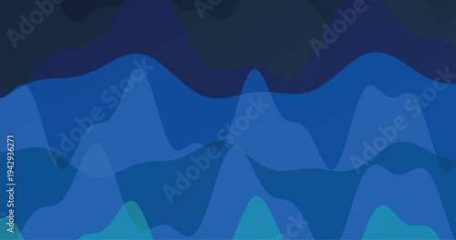 Abstract wavy layered background in deep blue and navy blue with smooth curves fluid forms gentle undulation