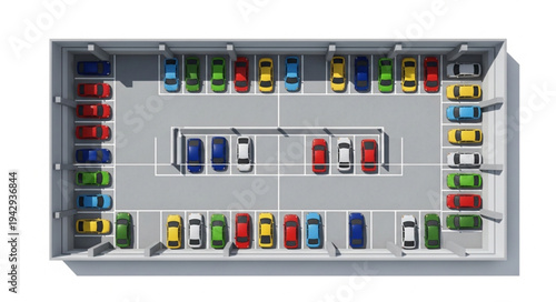 Aerial View of a Packed Outdoor Parking Lot with Many Cars.