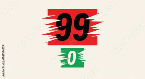 Score 99 to 0 in red green torn paper style sports scoreboard vector illustration