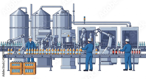 Industrial Brewery Production Line Workers.