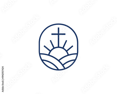 Christian Cross Sunrise Over Hills Logo Icon Faith Symbol Hope New Beginning