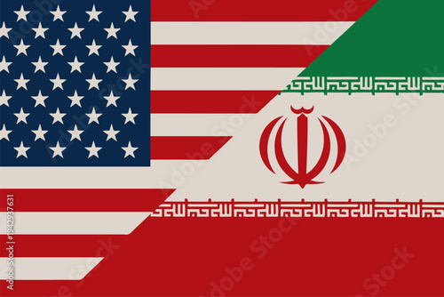 Iran and United States of America federal state Official Symbol Side by Side. Close Up Sign. National Flag Combination Image. Close-Up International Relations Concept Illustration conflict
