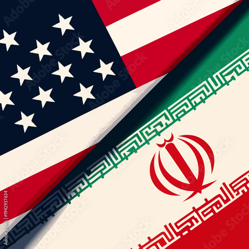 Iran and United States of America federal state Official Symbol Side by Side. Close Up Sign. National Flag Combination Image. Close-Up International Relations Concept Illustration conflict