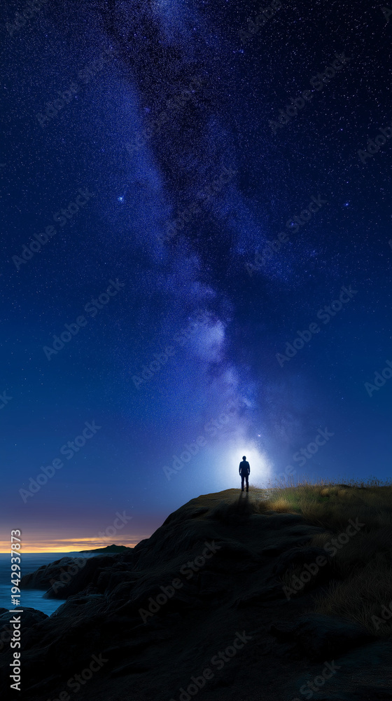 Fototapeta premium AI generator images of In astrophotography, we can see the light bands of the Milky Way at night in areas with completely dark skies.