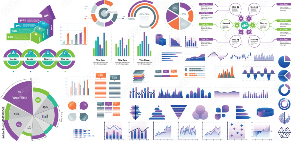 Obraz premium Business Infographic Elements and Data Charts Large Analytics Vector Set