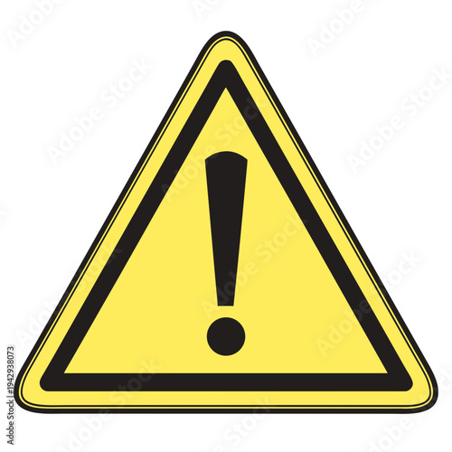 Danger sign, warning symbol, caution icon, a black exclamation mark in yellow triangle, road sign isolated on white background