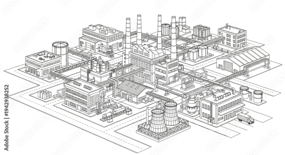 Fototapeta premium Industrial Complex Blueprint Technical Drawing.