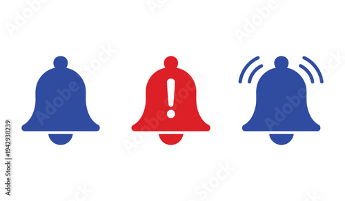 Three bells with different notification symbols . vector illustration
