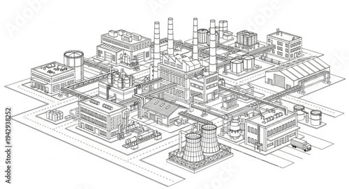 Industrial Complex Blueprint Technical Drawing.