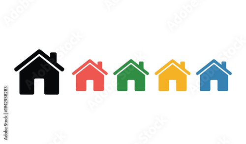 WebColorful houses arranged in a row with a larger black house on the left. vector illustration
