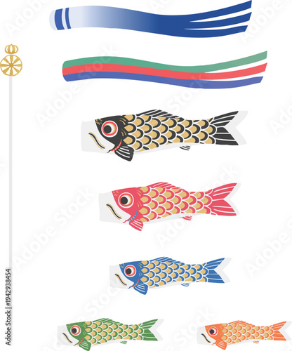 鯉のぼり 端午の節句のフラットなベクターイラスト 日本の伝統行事素材