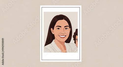 Smiling woman with long dark hair holding whisk kitchen utensil cooking baking food preparation illustration graphic