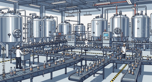 Industrial Brewery Production Facility Equipment.