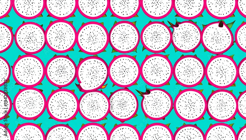 Dragon fruit slices pattern seamless tropical background vibrant pink green fresh