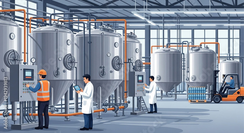 Industrial Brewery Production Facility Workers.