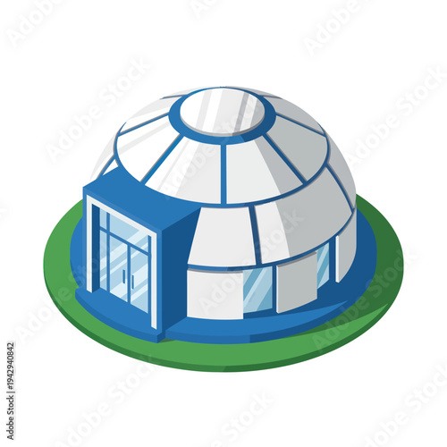 White and Blue Dome Building Illustration.