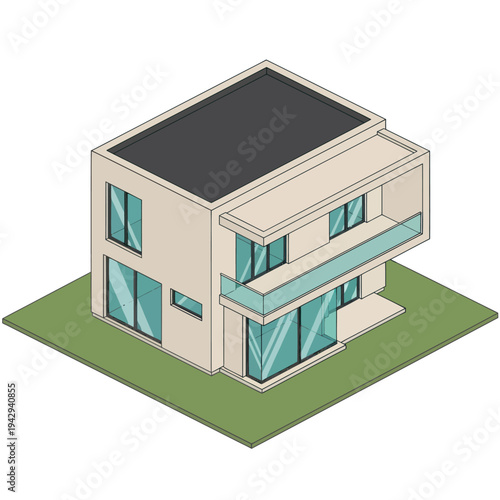 Modern Minimalist House Illustration with Green Accents.