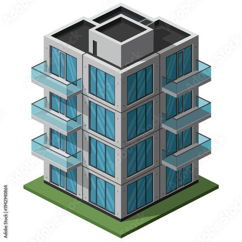 Modern Apartment Building with Balconies.