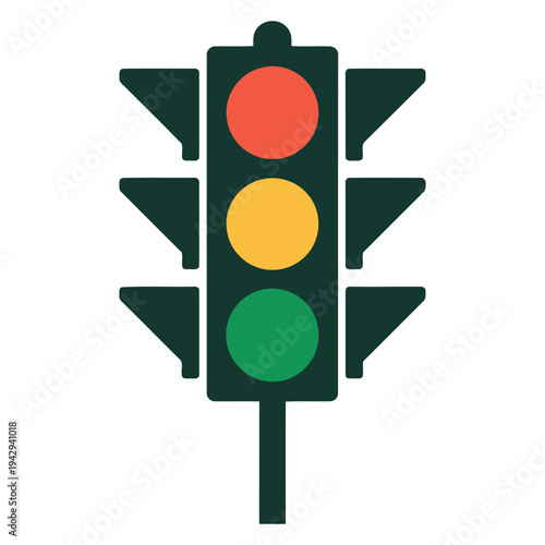 A traffic light with three distinct colors: red, yellow, and green. vector illustration
