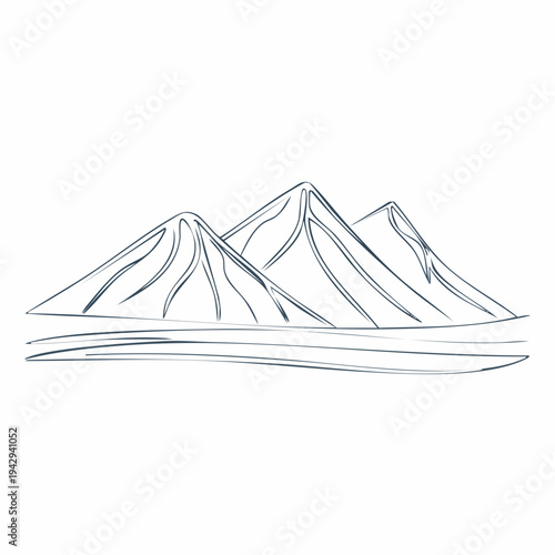 Outline drawing of three majestic mountains with a subtle foreground shadow