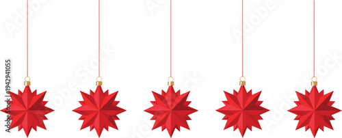 Cartoon Christmas ornaments with red star shapes, gold caps, and festive hanging decoration design