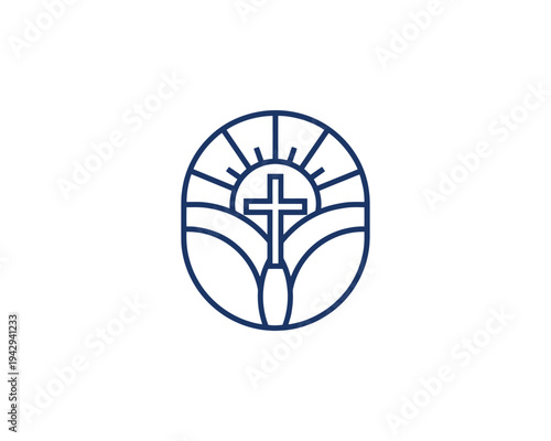 Christian Cross Sunrise Hills Logo Icon Line Art Symbol Faith Hope Worship