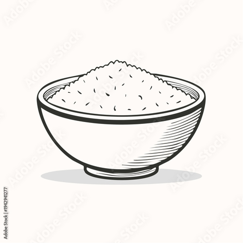 Classic hand-drawn sketch of a full bowl containing wholesome grains or fluffy rice, perfect for culinary and food-related designs