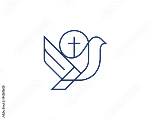 Dove with Cross and Host Symbol Religious Iconography Minimalist Line Art