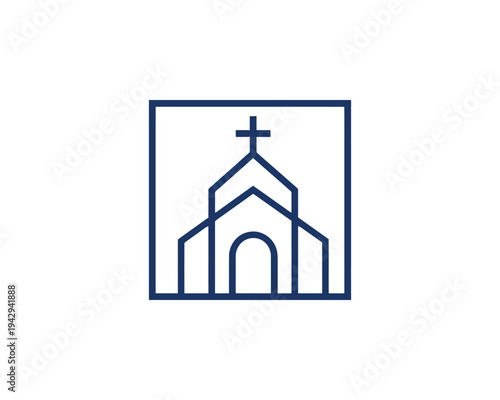 Church Building Outline with Cross Symbol Minimalist Architecture Religious Iconography
