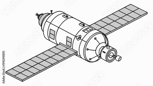 A minimalist vector illustration of a space satellite in orbit around the Earth