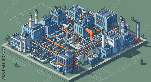 Industrial Facility 3D Model Illustration.