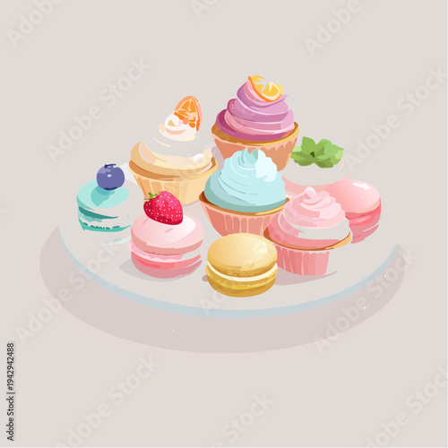 Assortment of Sweet Pastries and Macarons on a Platter