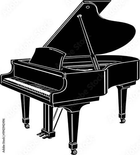 Grand piano line art illustration isolated on white background