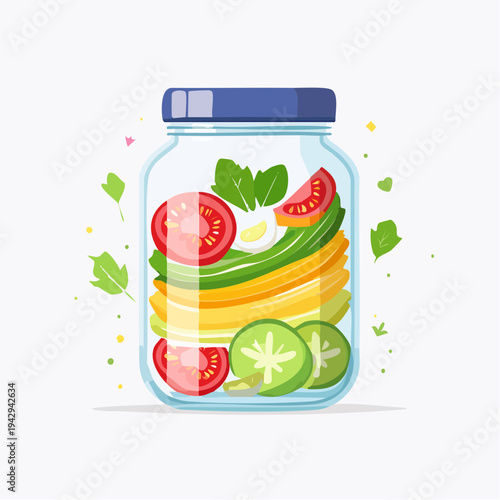 Delicious Salad in a Jar Illustration Featuring Fresh Ingredients for a Healthy Meal