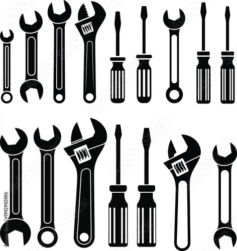 Set of repair and kitchen tools icons vector