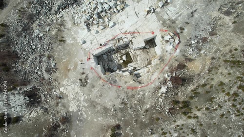 Aerial view of an abandoned marble quarry