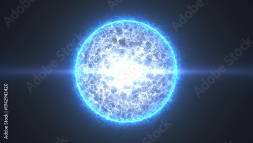 A beautiful round bright sphere of a luminous star burning with magical white energy and plasma on a black space background