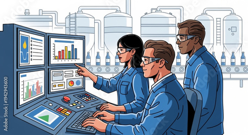 Industrial Control Room Operators Monitoring.
